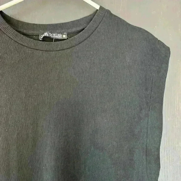 ZARA Women's Black Boxy‎ Classic Top Wide Ribbed Hem Trendy Chic Size S Small - Picture 2 of 7